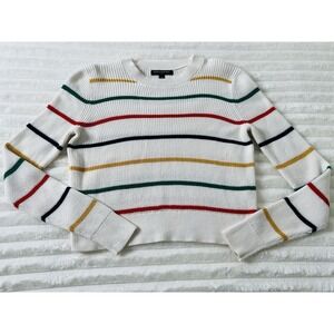 Banana Republic Womens White Multicolor Striped Long Sleeve Knit Sweater Size XS